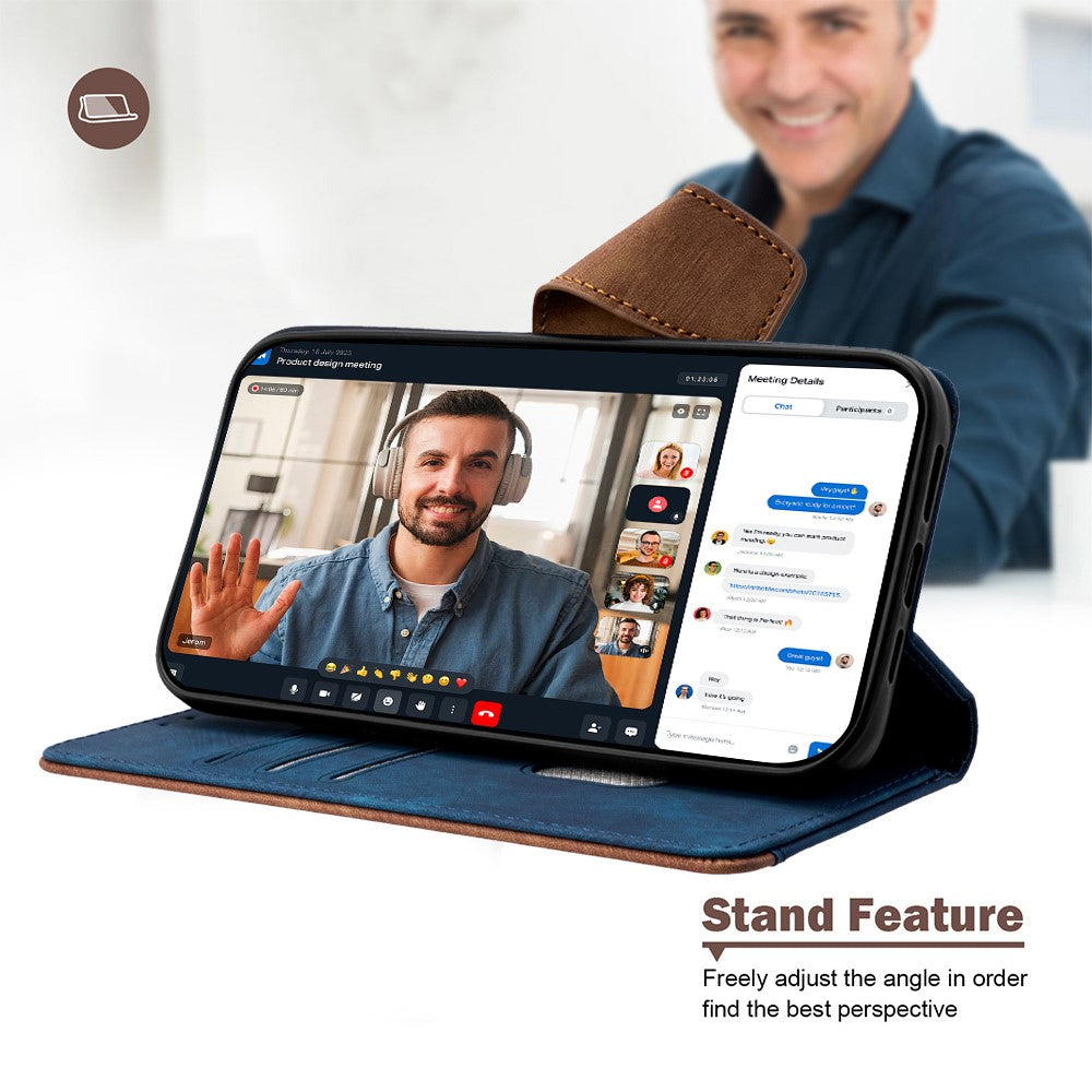 For Oppo Reno13 F 5G  /  4G Case RFID Blocking Color Splicing PU Leather Wallet Phone Cover - Blue