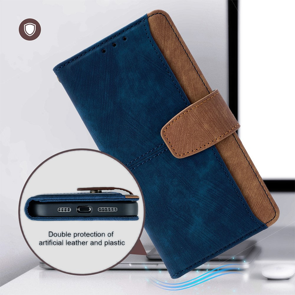 For Oppo Reno13 F 5G  /  4G Case RFID Blocking Color Splicing PU Leather Wallet Phone Cover - Blue