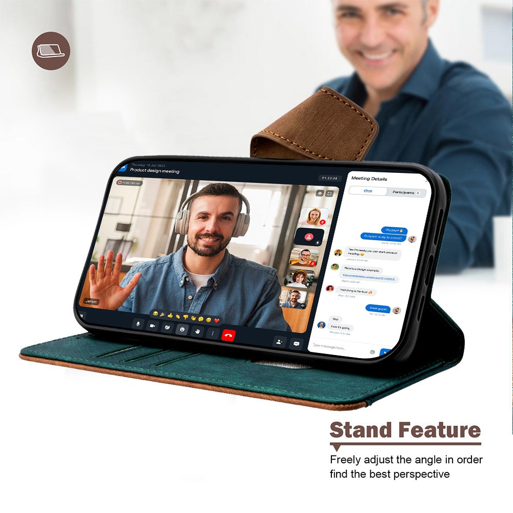 For Oppo Reno13 F 5G  /  4G Case RFID Blocking Color Splicing PU Leather Wallet Phone Cover - Green