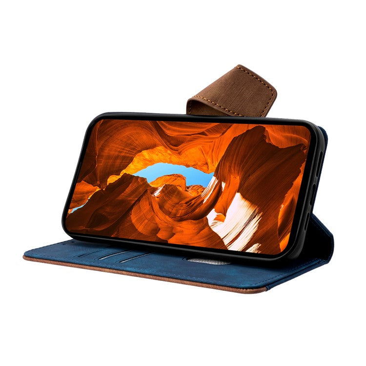 For Realme 14 Pro+ 5G Case RFID Blocking Color Splicing PU Leather Wallet Phone Cover - Blue