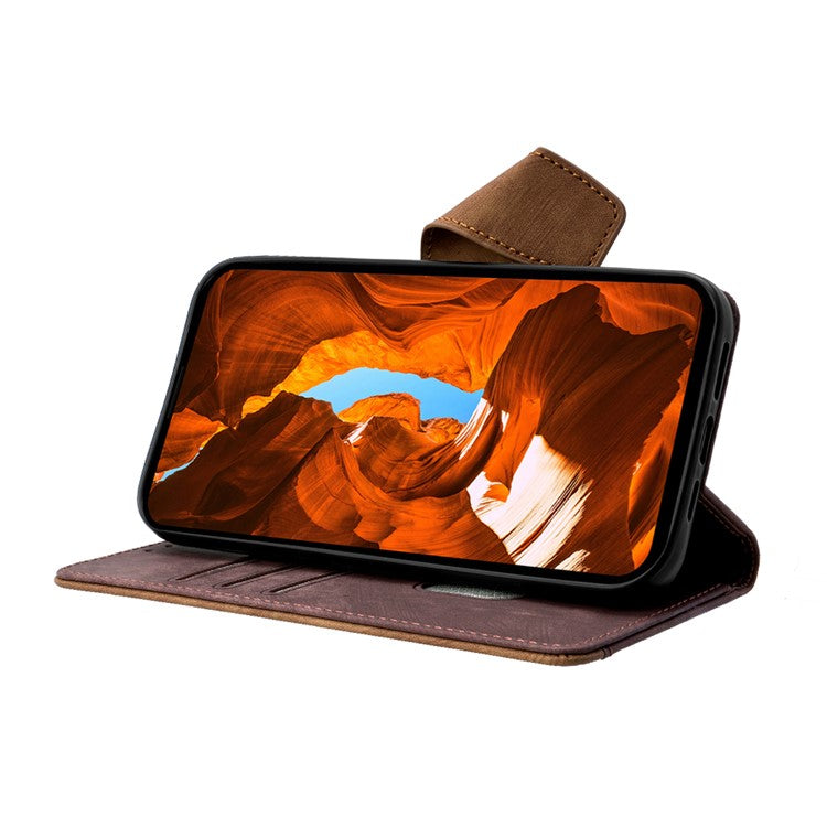 For Realme 14 Pro+ 5G Case RFID Blocking Color Splicing PU Leather Wallet Phone Cover - Brown
