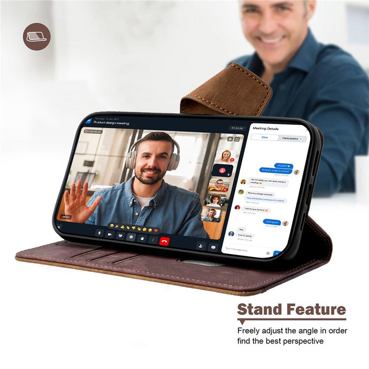 For Realme 14 Pro+ 5G Case RFID Blocking Color Splicing PU Leather Wallet Phone Cover - Brown