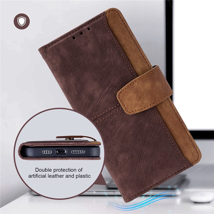 For Realme 14 Pro+ 5G Case RFID Blocking Color Splicing PU Leather Wallet Phone Cover - Brown