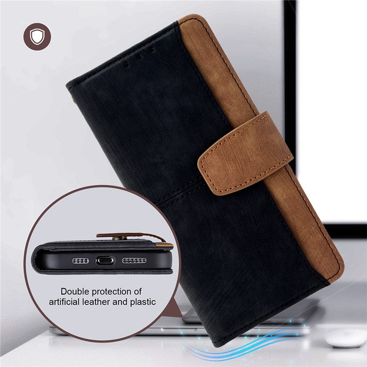 For Realme 14x 5G  /  C75 Case RFID Blocking Color Splicing PU Leather Wallet Phone Cover - Black