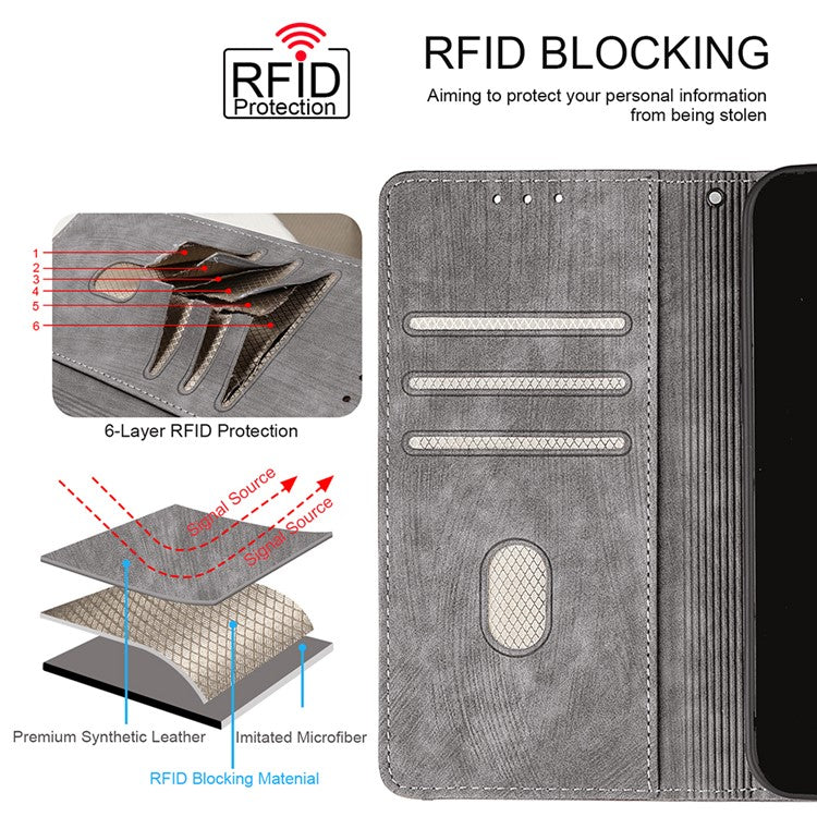For Realme 14x 5G  /  C75 Case RFID Blocking Color Splicing PU Leather Wallet Phone Cover - Grey