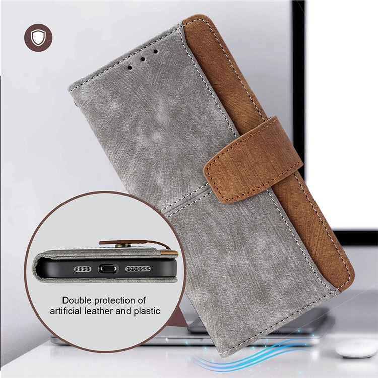 For Realme 14x 5G  /  C75 Case RFID Blocking Color Splicing PU Leather Wallet Phone Cover - Grey