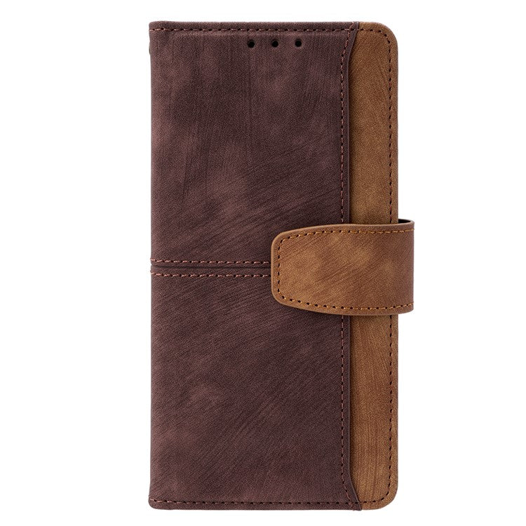 For Realme 14x 5G  /  C75 Case RFID Blocking Color Splicing PU Leather Wallet Phone Cover - Brown