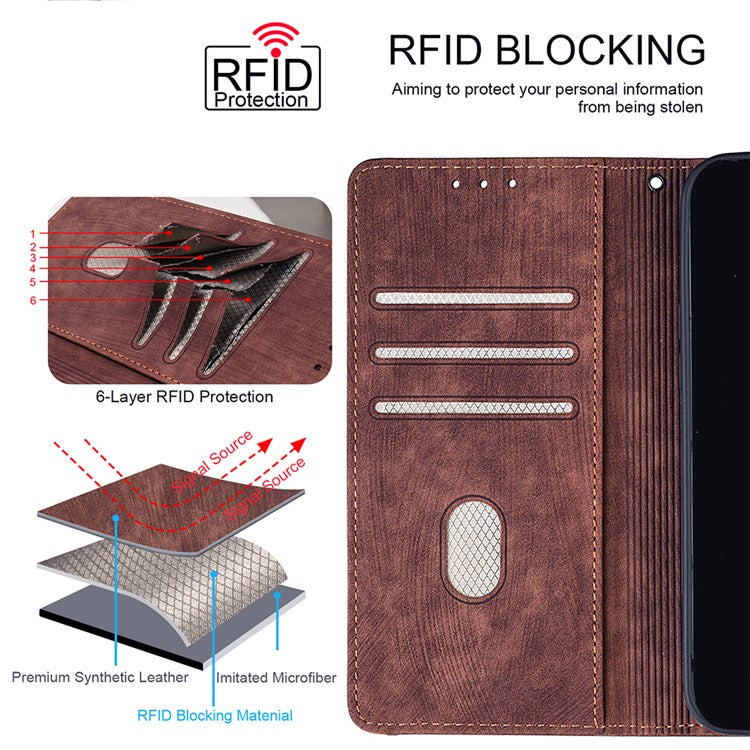 For Realme 14x 5G  /  C75 Case RFID Blocking Color Splicing PU Leather Wallet Phone Cover - Brown