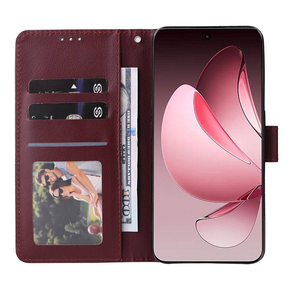 For Oppo Reno13 Pro 5G Case Wallet Stand View PU Leather Phone Cover - Wine Red