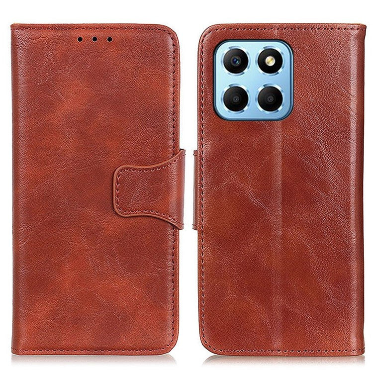 For Honor X8 5G Crazy Horse Texture Split Leather + TPU Phone Cover Book Style Magnetic Clasp Stand Wallet Case - Brown