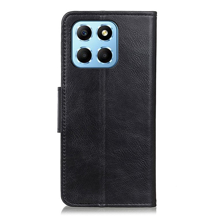 For Honor X8 5G Shockproof Crazy Horse Texture Wallet Stand Case Full Body Protection Split Leather Cell Phone Cover - Black