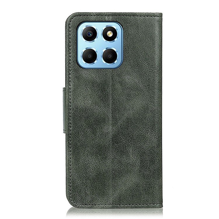 For Honor X8 5G Shockproof Crazy Horse Texture Wallet Stand Case Full Body Protection Split Leather Cell Phone Cover - Blackish Green