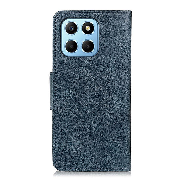 For Honor X8 5G Shockproof Crazy Horse Texture Wallet Stand Case Full Body Protection Split Leather Cell Phone Cover - Blue