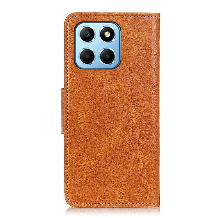 For Honor X8 5G Shockproof Crazy Horse Texture Wallet Stand Case Full Body Protection Split Leather Cell Phone Cover - Brown