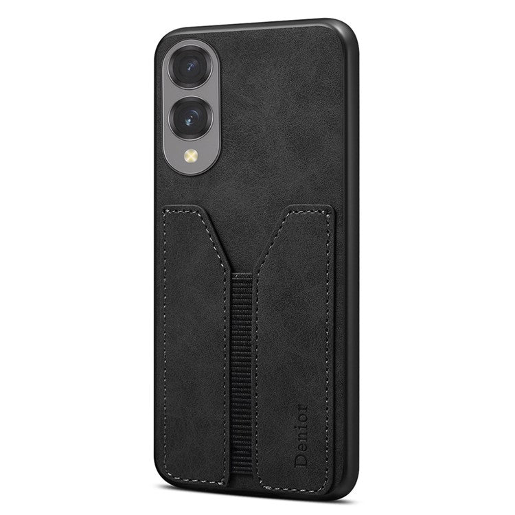 DENIOR For Samsung Galaxy S25 Edge Case Elastic Card Holder PU Leather + TPU + PC Phone Cover - Black