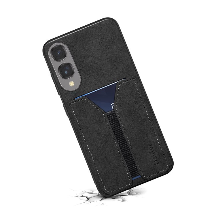 DENIOR For Samsung Galaxy S25 Edge Case Elastic Card Holder PU Leather + TPU + PC Phone Cover - Black