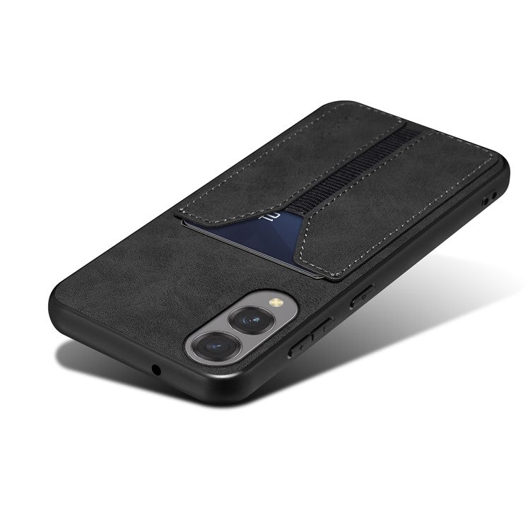 DENIOR For Samsung Galaxy S25 Edge Case Elastic Card Holder PU Leather + TPU + PC Phone Cover - Black