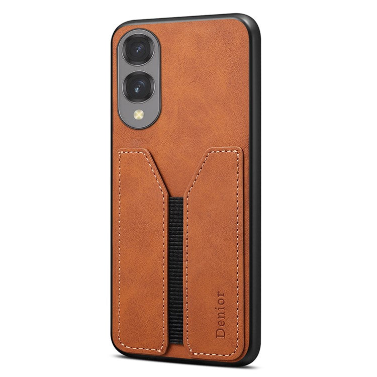 DENIOR For Samsung Galaxy S25 Edge Case Elastic Card Holder PU Leather + TPU + PC Phone Cover - Brown