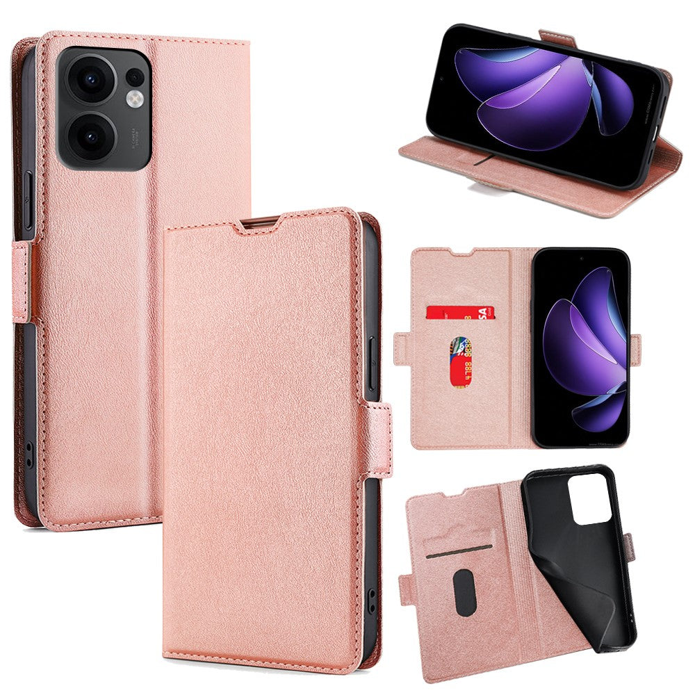 For Oppo Reno13 F 5G  /  4G Case Card Holder PU Leather Phone Cover - Rose Gold