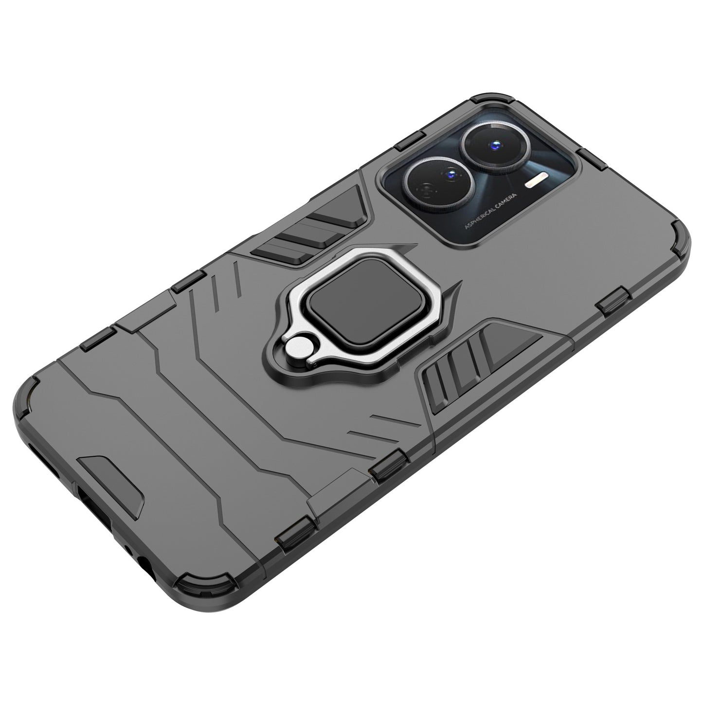 Anti-fall Phone Case For vivo Y16 4G, Ring Holder Kickstand Hybrid Hard PC Soft TPU Protective Phone Cover - Red