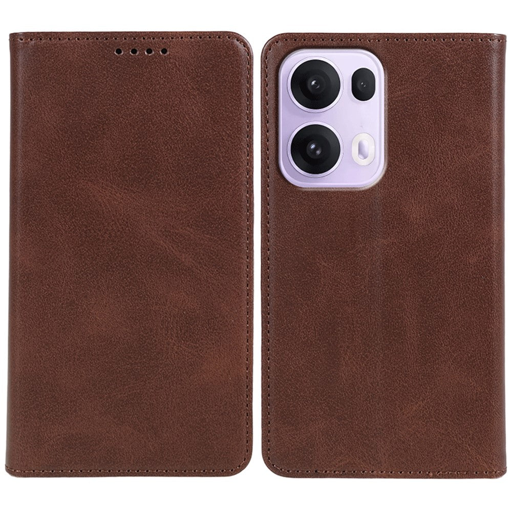 For Oppo Reno13 5G (Global) Case Strong Magnetic PU Leather Phone Cover Calf Texture - Brown