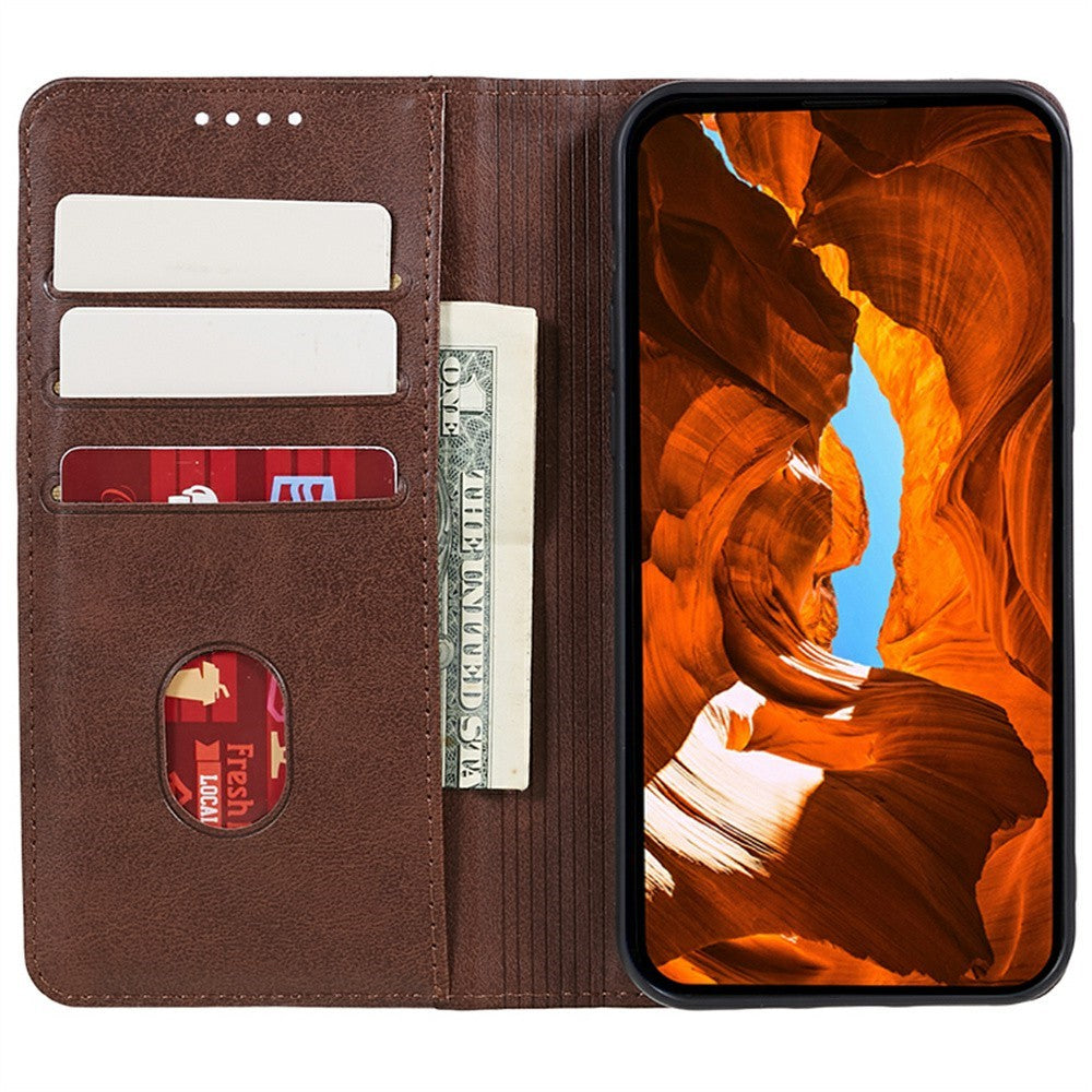 For Oppo Reno13 5G (Global) Case Strong Magnetic PU Leather Phone Cover Calf Texture - Brown