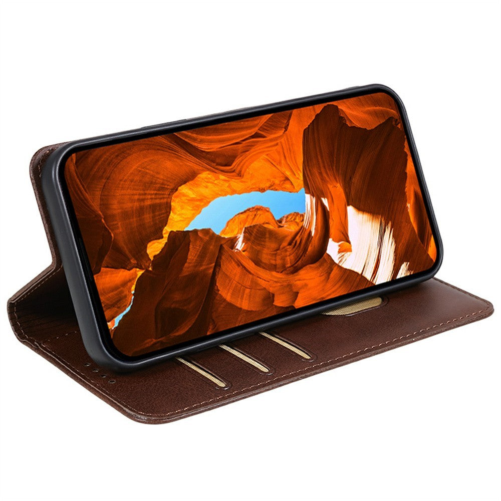 For Oppo Reno13 5G (Global) Case Strong Magnetic PU Leather Phone Cover Calf Texture - Brown