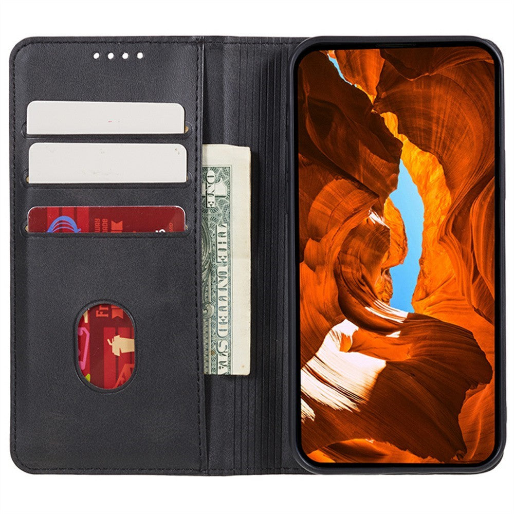 For Oppo Reno13 5G (Global) Case Strong Magnetic PU Leather Phone Cover Calf Texture - Black