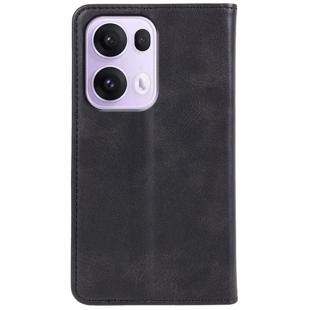 For Oppo Reno13 5G (Global) Case Strong Magnetic PU Leather Phone Cover Calf Texture - Black