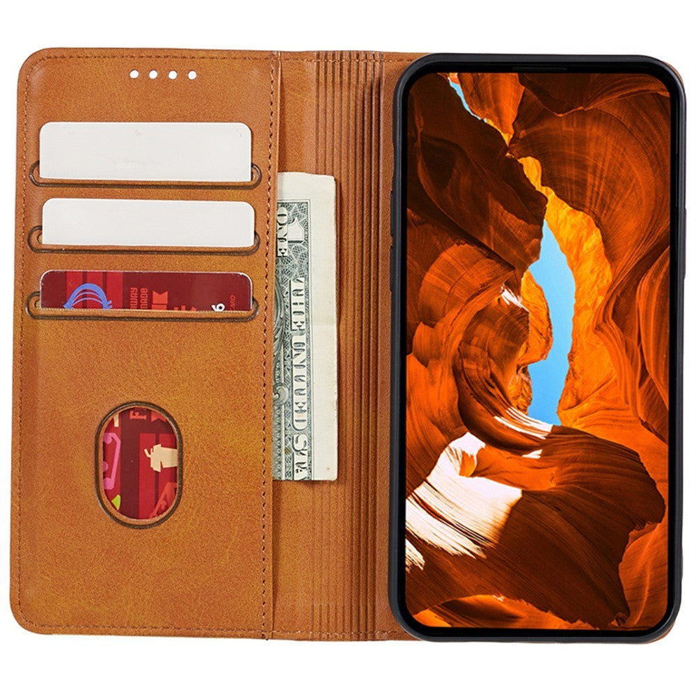 For Oppo Reno13 5G (Global) Case Strong Magnetic PU Leather Phone Cover Calf Texture - Khaki