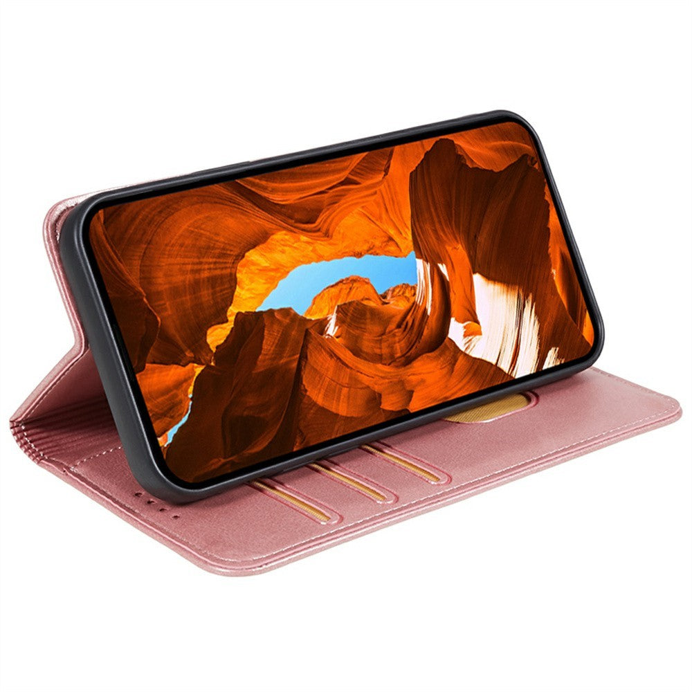 For Oppo Reno13 5G (Global) Case Strong Magnetic PU Leather Phone Cover Calf Texture - Rose Gold