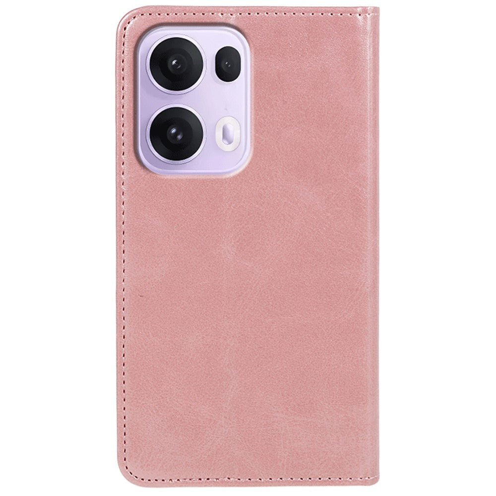 For Oppo Reno13 5G (Global) Case Strong Magnetic PU Leather Phone Cover Calf Texture - Rose Gold