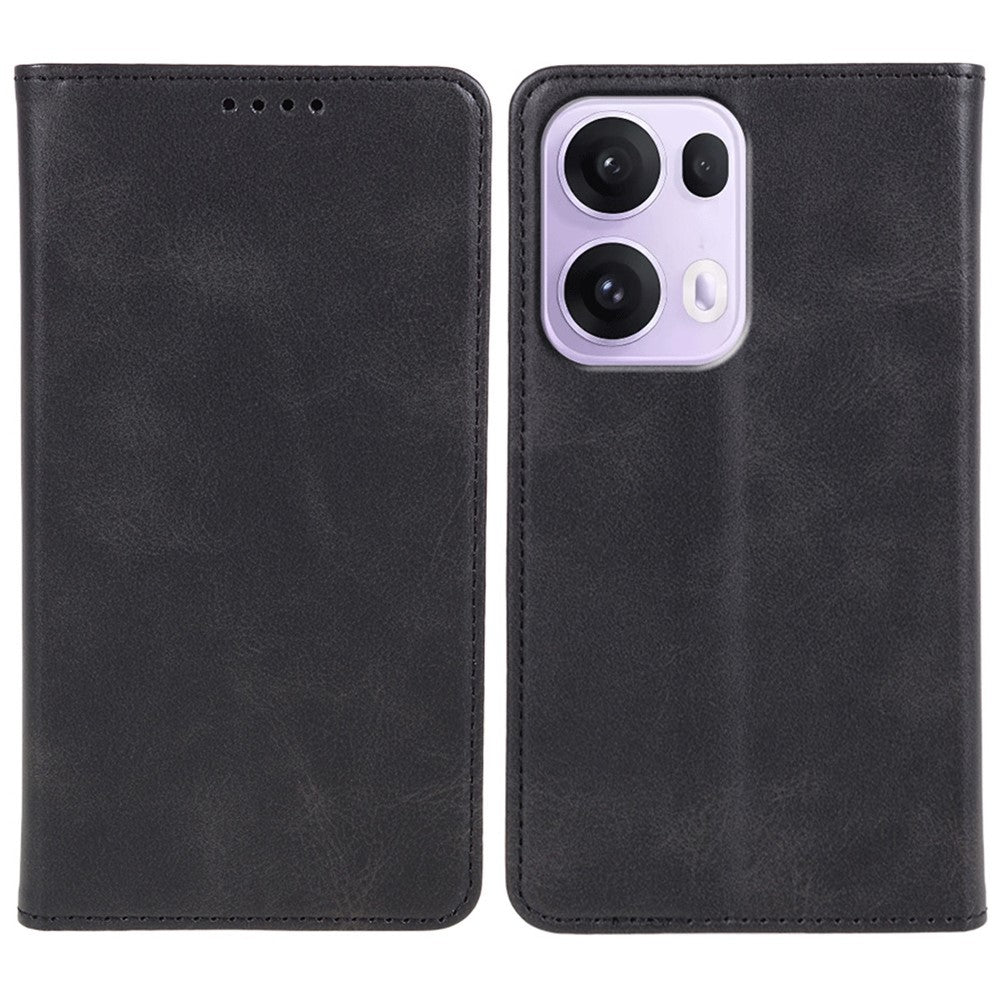 For Oppo Reno13 Pro 5G Case Strong Magnetic PU Leather Phone Cover Calf Texture - Black