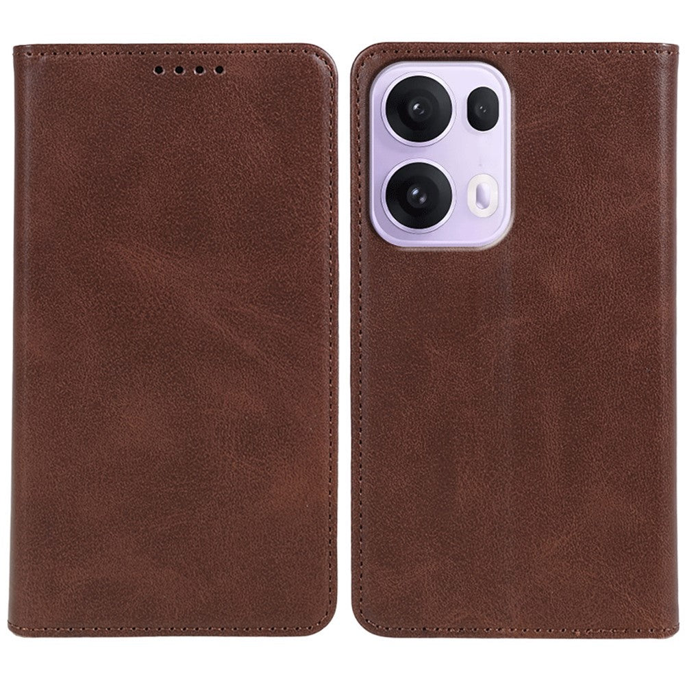 For Oppo Reno13 Pro 5G Case Strong Magnetic PU Leather Phone Cover Calf Texture - Brown