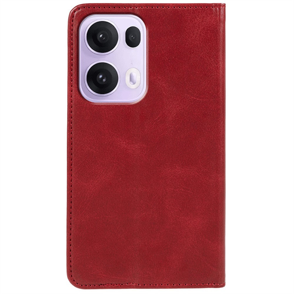 For Oppo Reno13 Pro 5G Case Strong Magnetic PU Leather Phone Cover Calf Texture - Red
