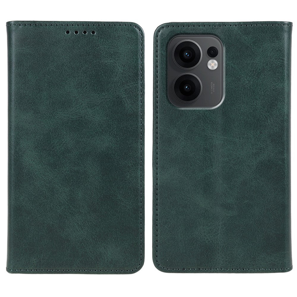 For Oppo Reno13 F 4G / 5G Case Strong Magnetic PU Leather Phone Cover Calf Texture - Green