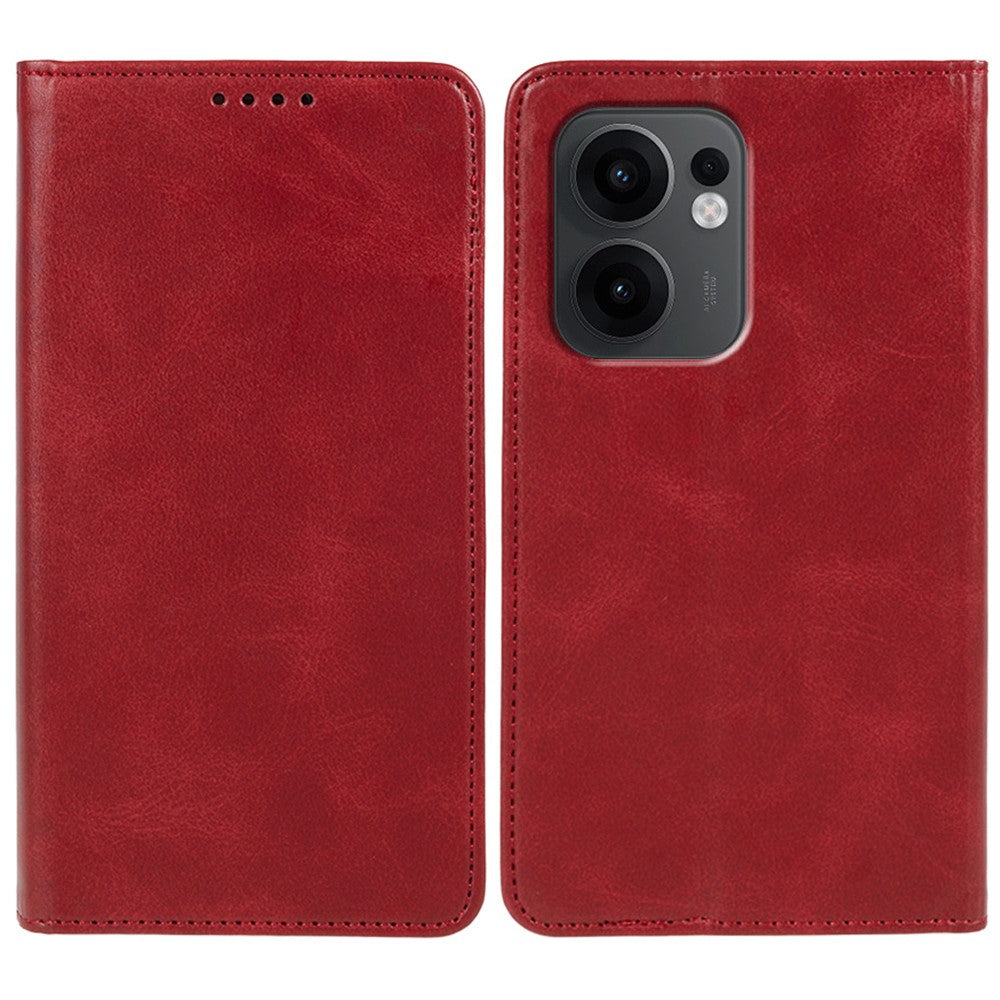 For Oppo Reno13 F 4G / 5G Case Strong Magnetic PU Leather Phone Cover Calf Texture - Red