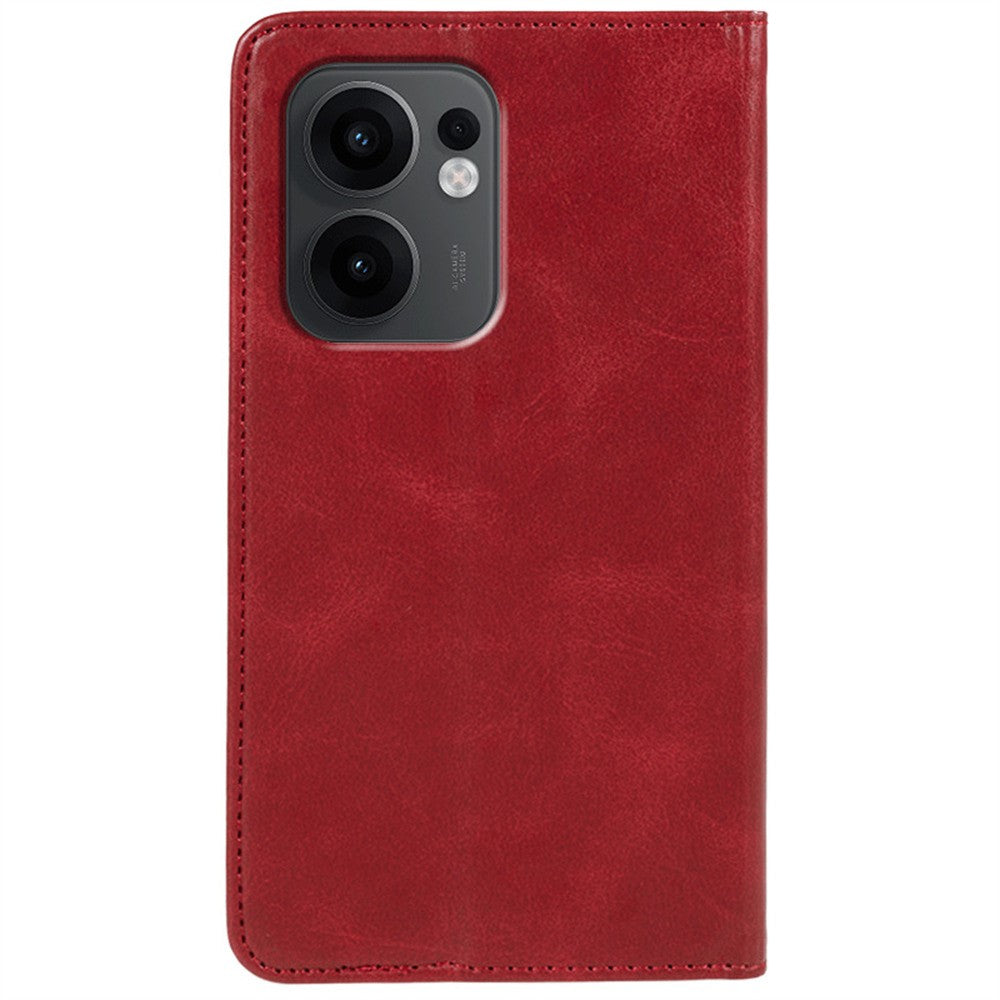 For Oppo Reno13 F 4G / 5G Case Strong Magnetic PU Leather Phone Cover Calf Texture - Red