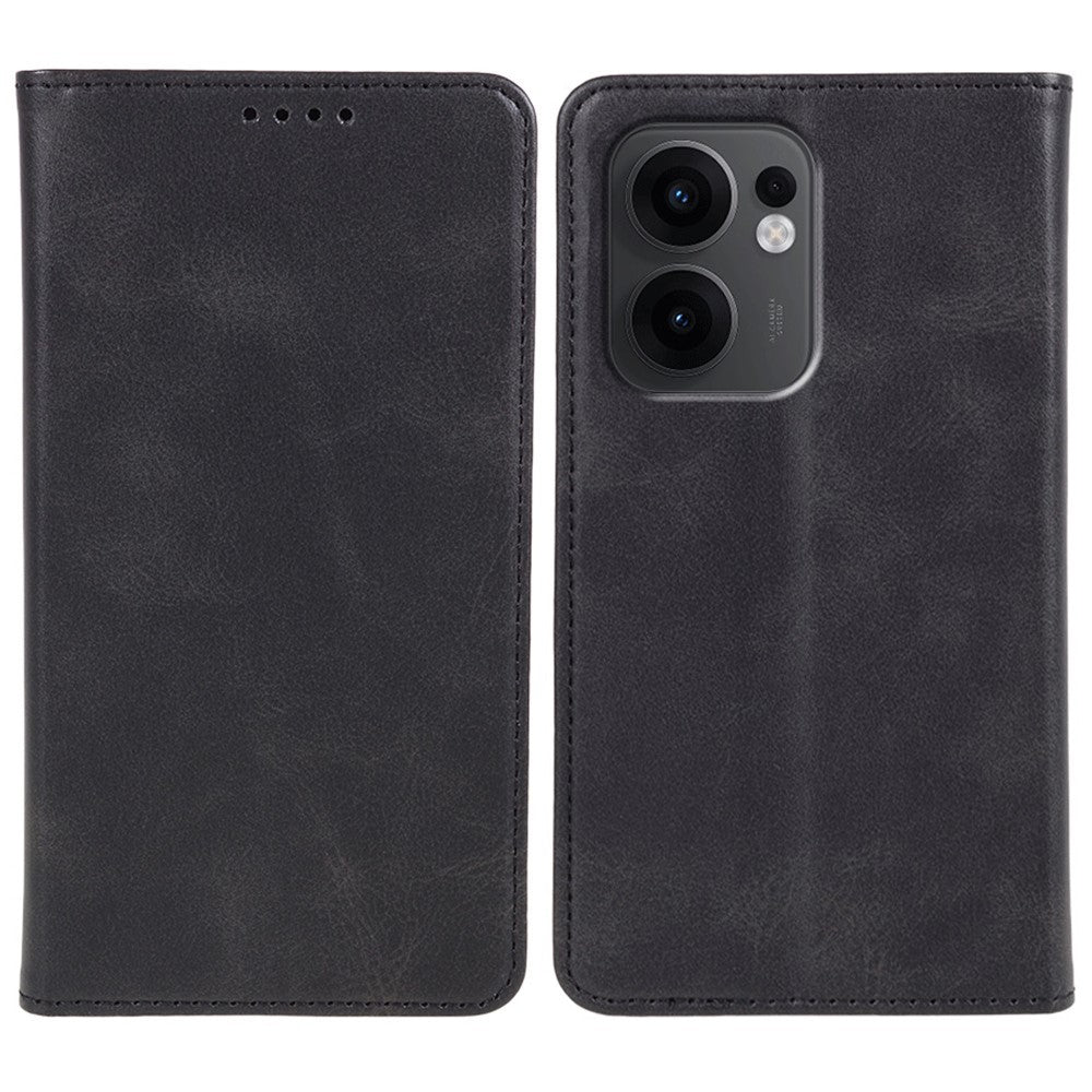 For Oppo Reno13 F 4G / 5G Case Strong Magnetic PU Leather Phone Cover Calf Texture - Black