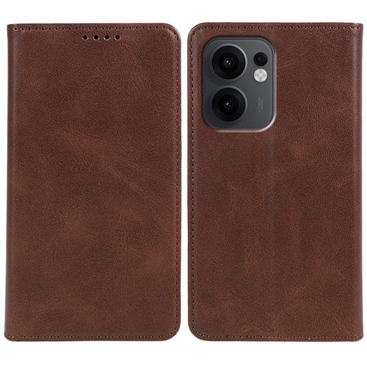For Oppo Reno13 F 4G / 5G Case Strong Magnetic PU Leather Phone Cover Calf Texture - Brown