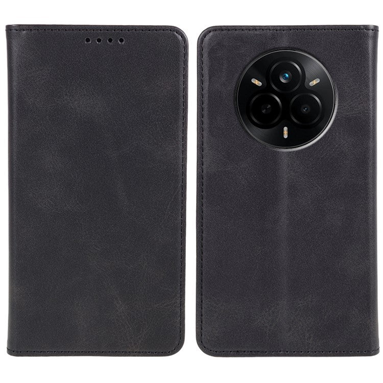 For Realme 14 Pro 5G Case Strong Magnetic PU Leather Phone Cover Calf Texture - Black