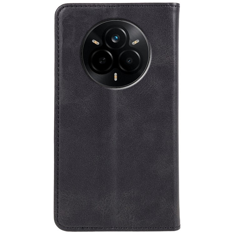 For Realme 14 Pro 5G Case Strong Magnetic PU Leather Phone Cover Calf Texture - Black
