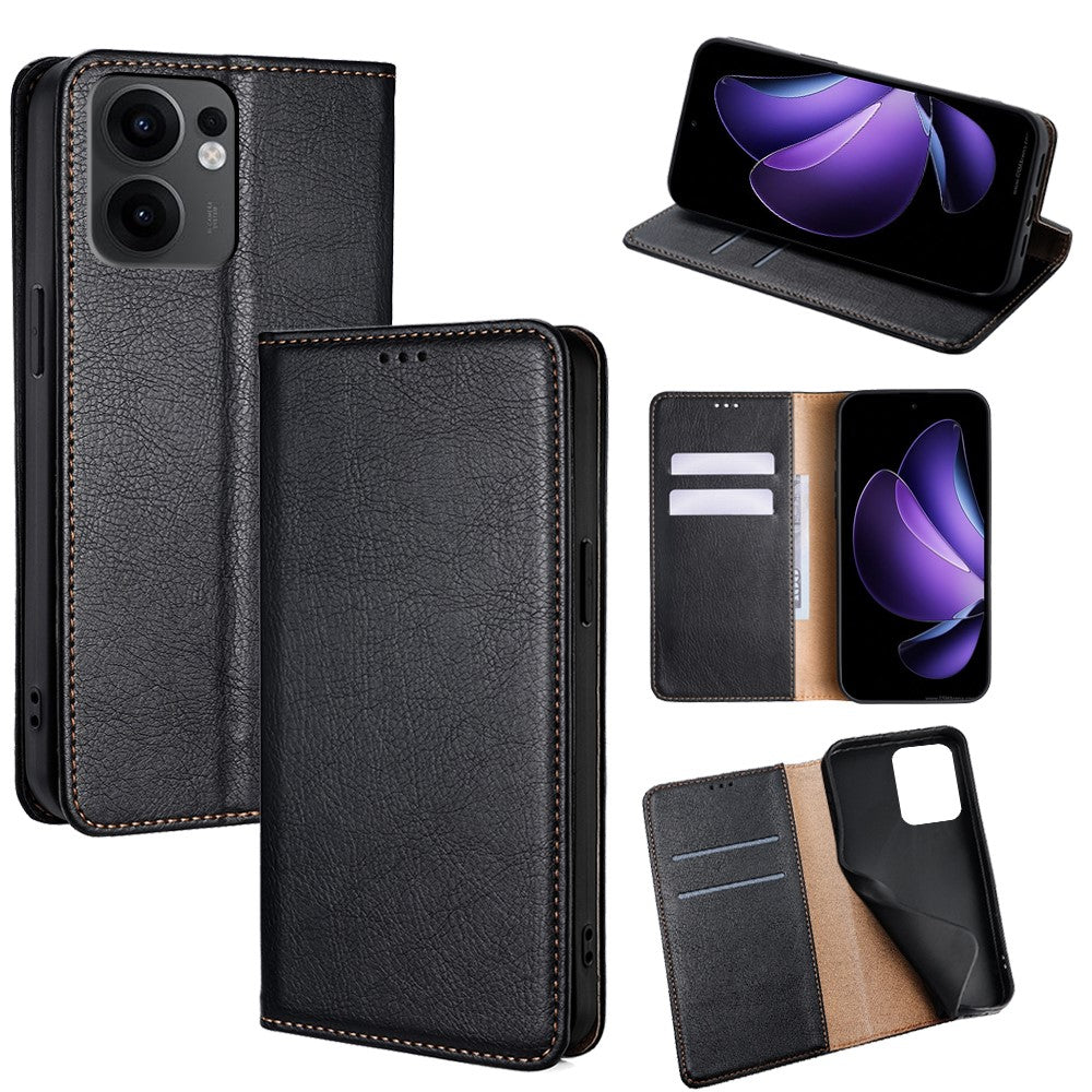 For Oppo Reno13 F 5G / Reno13 F 4G Case Wallet PU Leather Magnetic Auto-Absorbed Phone Cover - Black