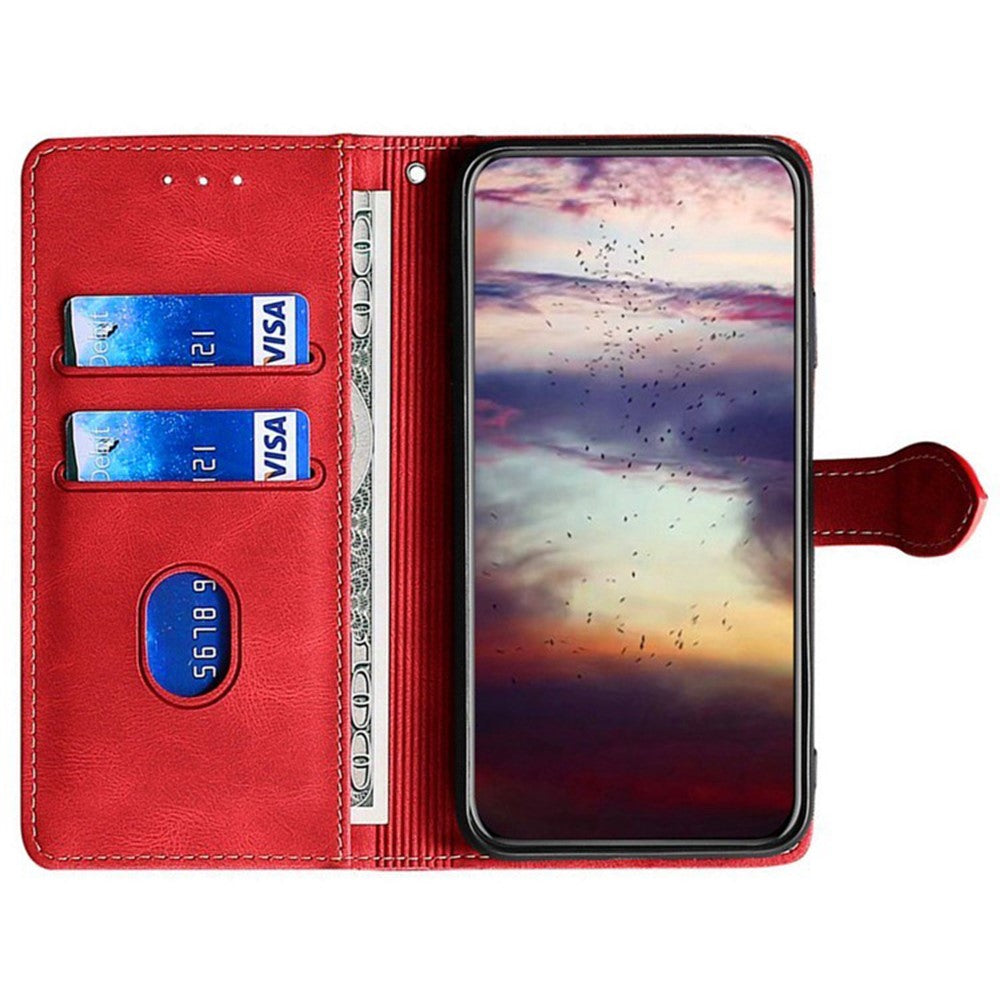 For Oppo Reno13 F 4G / 5G Case Leather Wallet Phone Cover with Straw Hat Magnetic Clasp - Red