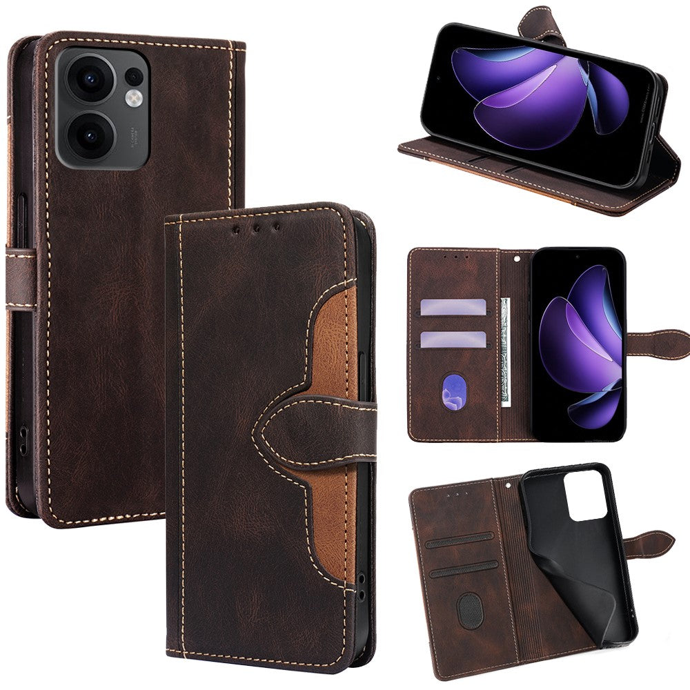 For Oppo Reno13 F 4G / 5G Case Leather Wallet Phone Cover with Straw Hat Magnetic Clasp - Brown