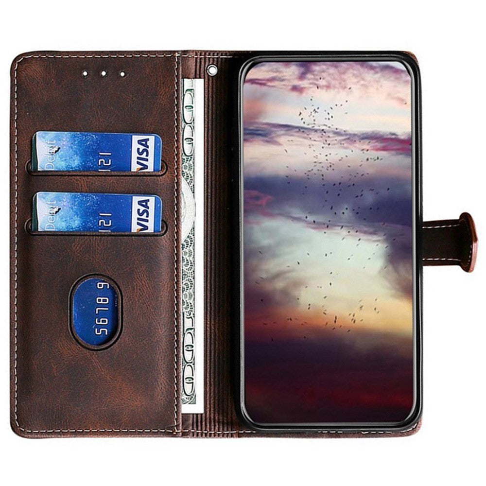 For Oppo Reno13 F 4G / 5G Case Leather Wallet Phone Cover with Straw Hat Magnetic Clasp - Brown
