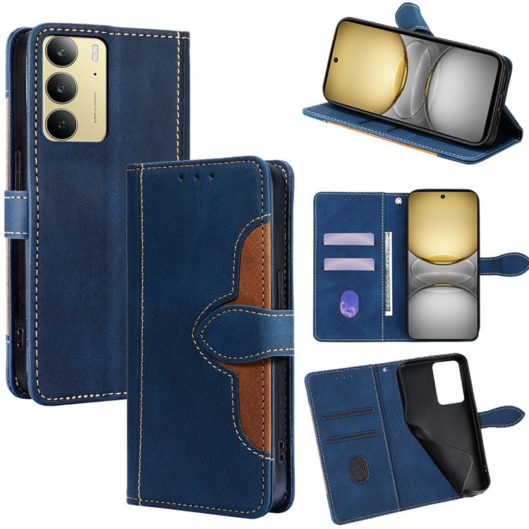 For Realme C75 / 14x 5G Case Leather Wallet Phone Cover with Straw Hat Magnetic Clasp - Blue