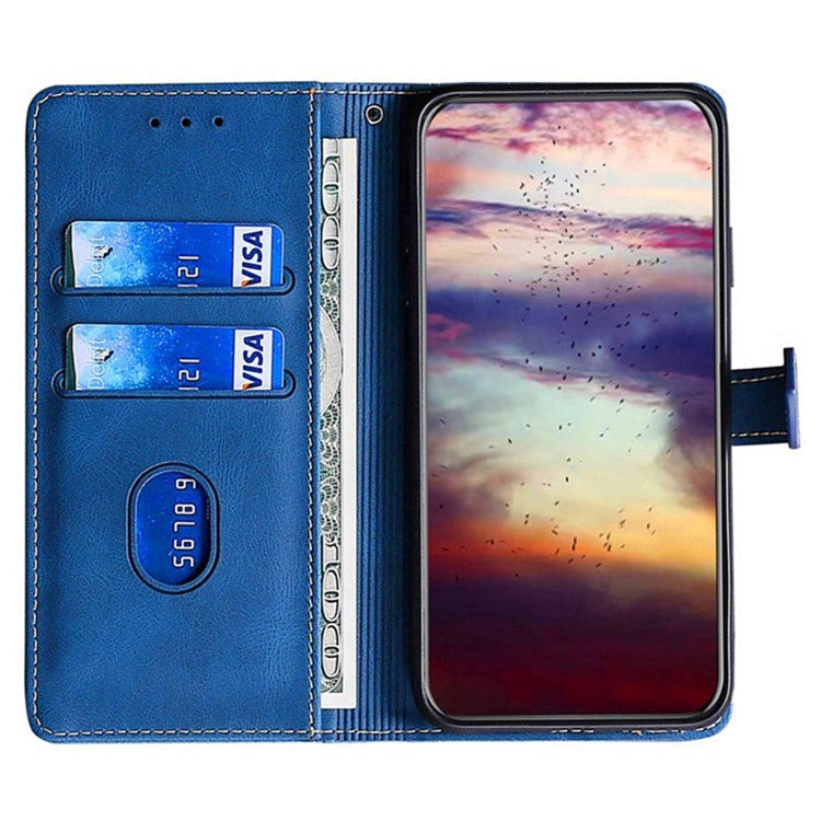For Realme C75 / 14x 5G Case Leather Wallet Phone Cover with Straw Hat Magnetic Clasp - Blue
