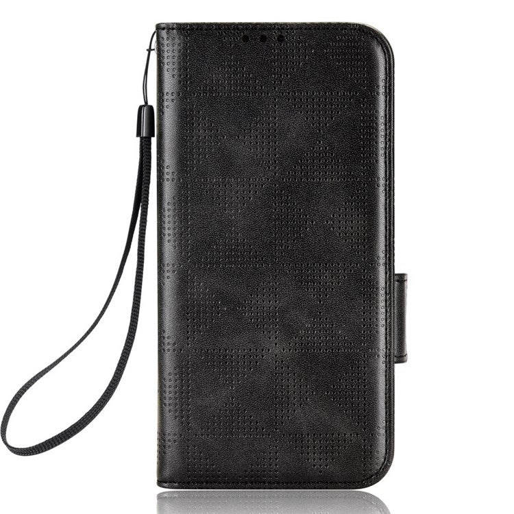 For Realme C33 4G Imprinted Triangle Pattern PU Leather Phone Case Magnetic Handbag Hand Strap Flip Stand Wallet Cover - Black