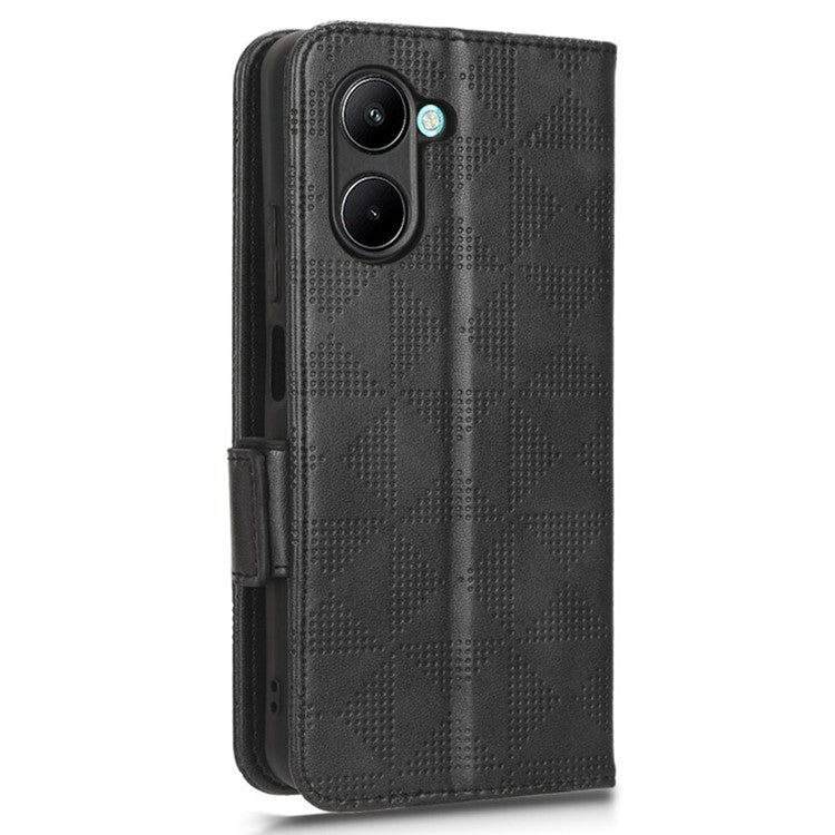 For Realme C33 4G Imprinted Triangle Pattern PU Leather Phone Case Magnetic Handbag Hand Strap Flip Stand Wallet Cover - Black